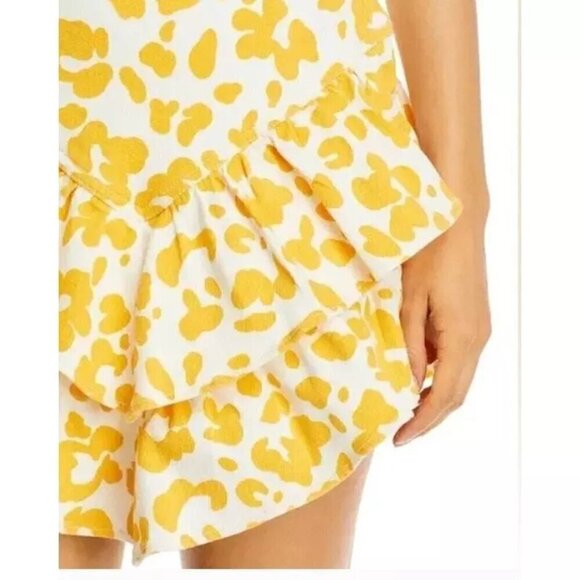 NWT Mother The Ruffle Dyed Floral Leopard Yellow Denim Mini Skirt Size 28 / 8 - Picture 4 of 11